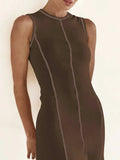 Contrast Stitching Round Neck Sleeveless Midi Dress - Trendsi - Flyclothing LLC