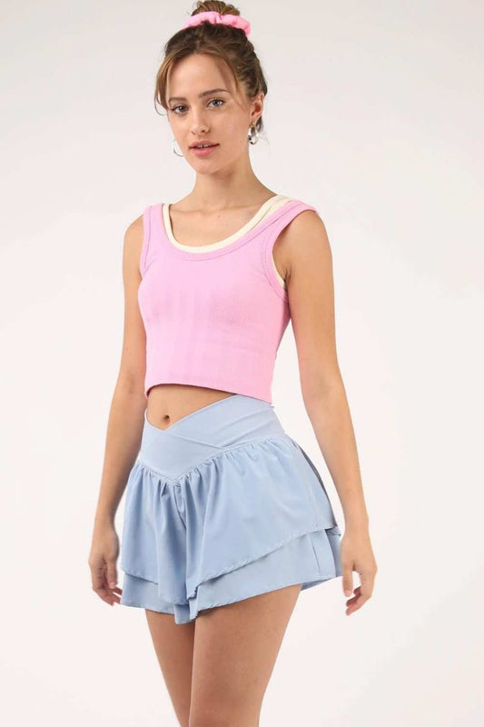VERY J V-Shaped High Waist Layered Active Shorts - Trendsi - Flyclothing LLC