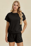 Double Take Full Size Texture Short Sleeve Top and Shorts Set - Trendsi - Flyclothing LLC