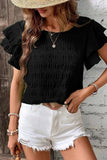 Round Neck Ruffled Layered Short Sleeve Blouse - Trendsi - Flyclothing LLC