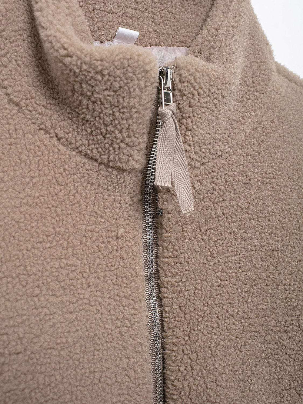 Turtleneck Zip Up Long Sleeve Plush Jacket - Trendsi - Flyclothing LLC