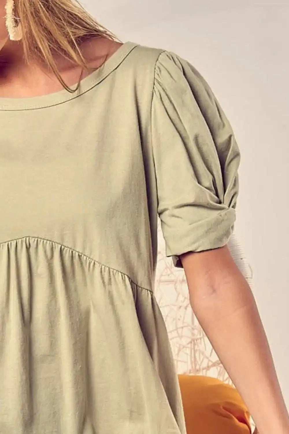 BiBi Cotton Span Knit With Puff Sleeve Baby Doll Top - Trendsi - Flyclothing LLC