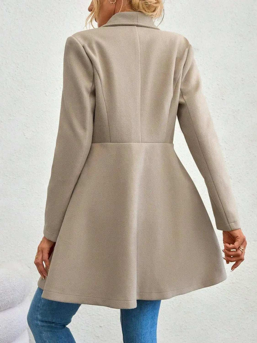 Collared Neck Button Up Long Sleeve Coat - Trendsi - Flyclothing LLC