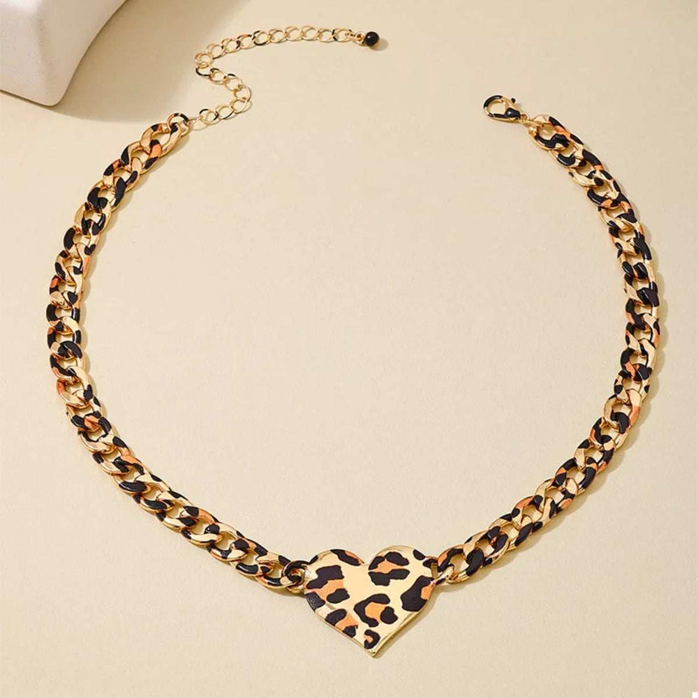 Leopard Heart Chain Necklace - Trendsi - Flyclothing LLC