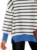 Striped Round Neck Long Sleeve Sweater - Trendsi - Flyclothing LLC