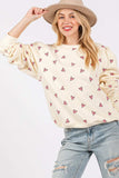 SAGE + FIG Heart Printed Contrast Long Sleeve Sweatshirt - Trendsi - Flyclothing LLC