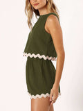 Contrast Trim Round Neck Top and Shorts Set - Trendsi - Flyclothing LLC
