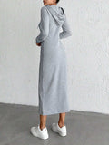 Drawstring Long Sleeve Hooded Midi Dress - Trendsi - Flyclothing LLC