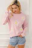 Flower Round Neck Dropped Shoulder Sweater - Trendsi - Flyclothing LLC