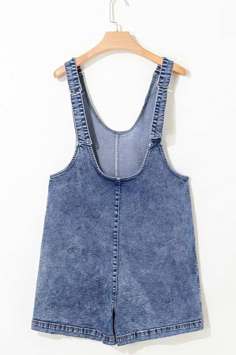 U Neck Patched Pocket Denim Overalls - Trendsi - Flyclothing LLC