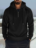 Men's Full Size Quarter Zip Long Sleeve Drawstring Hoodie Plus Size - Trendsi - Flyclothing LLC