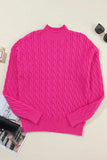 Cable-Knit Mock Neck Long Sleeve Sweater - Trendsi - Flyclothing LLC