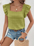 Ruffled Square Neck Cap Sleeve Blouse - Trendsi - Flyclothing LLC