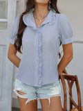 Devine Button Down Striped Short Sleeve Shirt - Trendsi - Flyclothing LLC