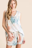BiBi Tie Dye Textured Knit Top and Shorts Set - Trendsi - Flyclothing LLC