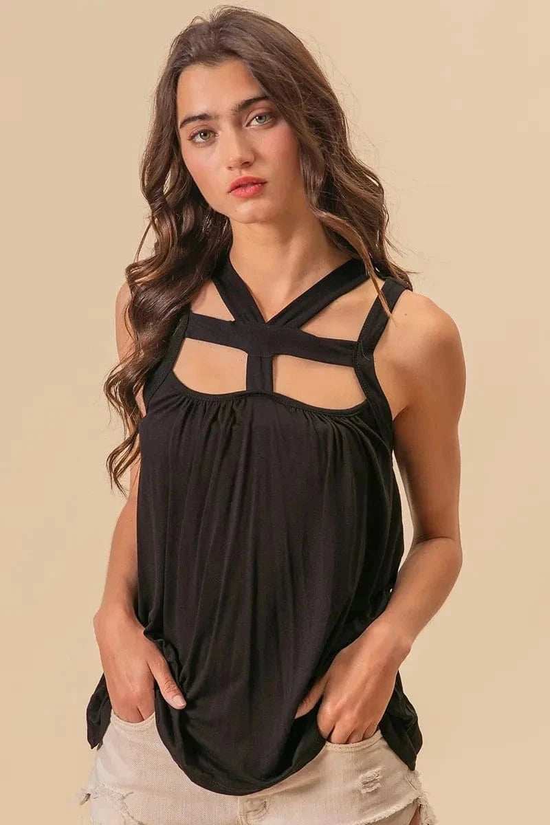 BiBi Rayon Span Jersey Cut Out with Straps Detailed - Trendsi - Flyclothing LLC