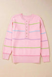 Contrast Striped Half Button Round Neck Sweater - Trendsi - Flyclothing LLC