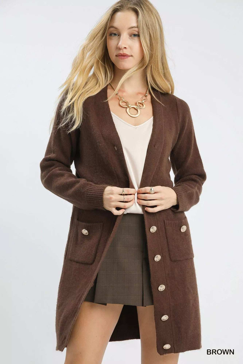 Umgee Button-Down Longline Sweater Cardigan with Front Pockets - Trendsi - Flyclothing LLC
