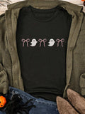 Halloween Ghost Bow Graphic Short Sleeve T-Shirt - Trendsi - Flyclothing LLC