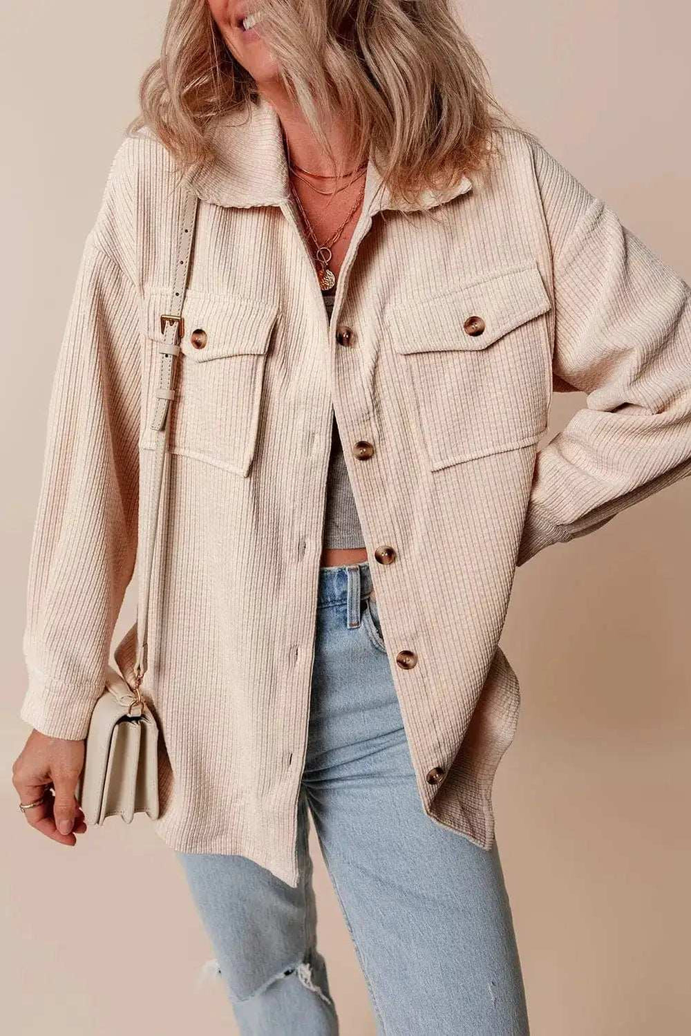 Pocketed Button Up Dropped Shoulder Shacket - Trendsi - Flyclothing LLC