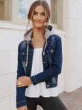 Full Size Button Up Drawstring Hooded Denim Jacket Plus Size - Trendsi - Flyclothing LLC