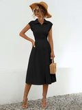 Button Up Cap Sleeve Midi Dress - Trendsi - Flyclothing LLC