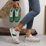 PU Leather Contrast Round Toe Flats Sneakers - Trendsi - Flyclothing LLC