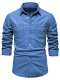 Men's Collared Neck Long Sleeve Denim Shirt - Trendsi - Flyclothing LLC