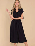 Drawstring Collared Neck Short Sleeve Midi Dress - Trendsi - Flyclothing LLC