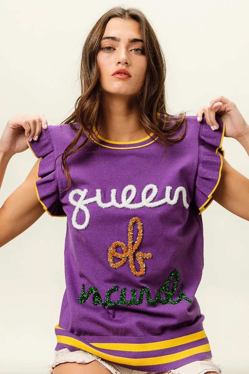 BiBi Queen Of Mardi Ruffled Armhole Sleeveless Knit Top - Trendsi - Flyclothing LLC