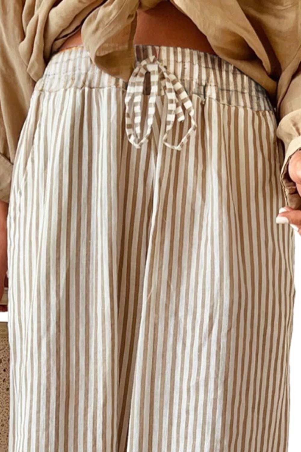 Pocketed Striped Wide Leg Pants - Trendsi - Flyclothing LLC