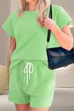 Round Neck Short Sleeve Top and Drawstring Shorts Set - Trendsi - Flyclothing LLC