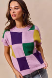 SO ME Mardi Gras Check Plaid Casual Sweater Top - Trendsi - Flyclothing LLC