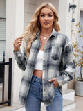 Plaid Collared Neck Long Sleeve Shirt - Trendsi - Flyclothing LLC