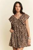 Davi & Dani Animal Printed Velvet Ribbon Mini Dress - Trendsi - Flyclothing LLC