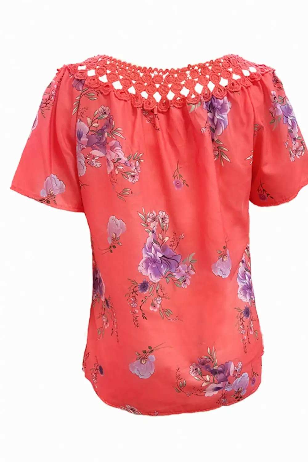 Full Size Printed Tie Neck Short Sleeve Blouse - Trendsi - Flyclothing LLC