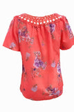 Full Size Printed Tie Neck Short Sleeve Blouse - Trendsi - Flyclothing LLC