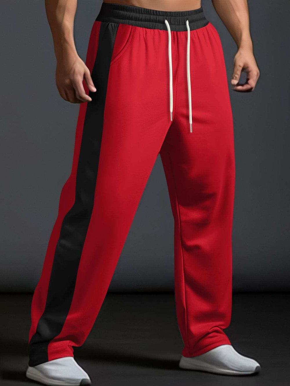 Men's Full Size Drawstring Contrast Wide Leg Pants Plus Size - Trendsi - Flyclothing LLC