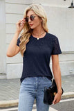 Smocked Round Neck Short Sleeve T-Shirt - Trendsi - Flyclothing LLC