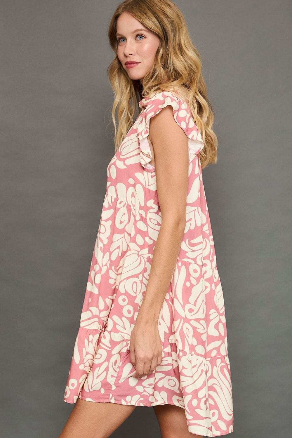 Umgee Full Size Two Tone Printed Ruffled Cap Sleeve Mini Dress Plus Size - Trendsi - Flyclothing LLC