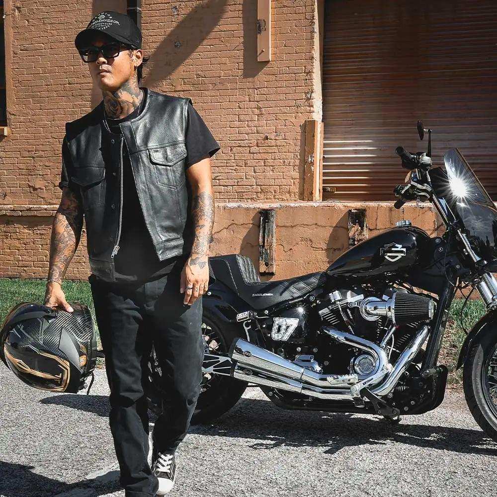 Lowcut - Mens Short Leather Club Vest - Unik Just for Bikers - Flyclothing LLC