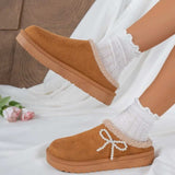 Pearl Bow Round Toe Slippers - Trendsi - Flyclothing LLC