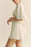 Davi & Dani Batwing Sleeve Waist Belt Romper - Trendsi - Flyclothing LLC