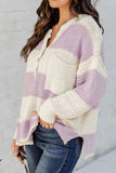 Striped Half Button Ribbed Sweater - Trendsi - Flyclothing LLC