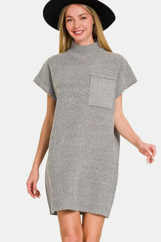 Zenana Short Sleeve Sweater Mini Dress - Trendsi - Flyclothing LLC