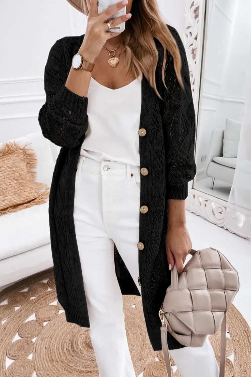 V-Neck Long Sleeve Cardigan - Trendsi - Flyclothing LLC