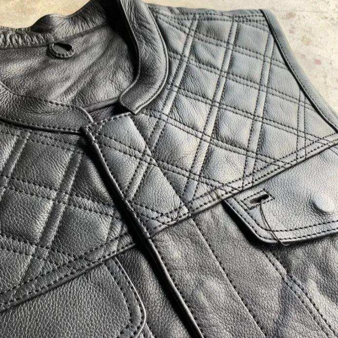 Black Diamond - Mens Premium Leather Diamond Stitch Club Vest - Unik Just for Bikers - Flyclothing LLC