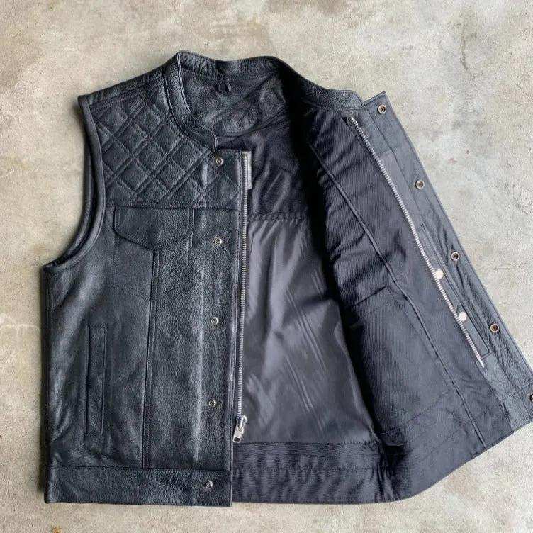 Black Diamond - Mens Premium Leather Diamond Stitch Club Vest - Unik Just for Bikers - Flyclothing LLC