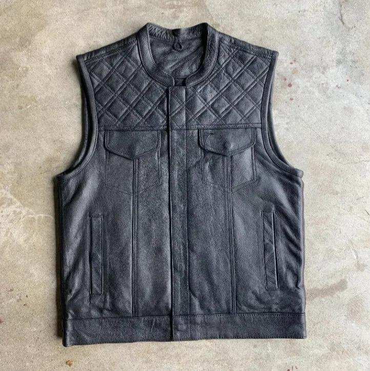 Black Diamond - Mens Premium Leather Diamond Stitch Club Vest - Unik Just for Bikers - Flyclothing LLC