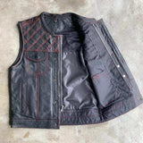 Red Diamond - Mens Premium Leather Diamond Stitch Club Vest - Unik Just for Bikers - Flyclothing LLC
